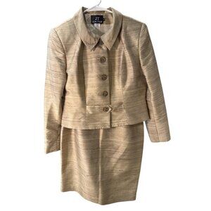 Jon Tyler Womens Poss Vtg 100% Silk Gold Button-Up Jacket & Skirt Set Size 6 EUC